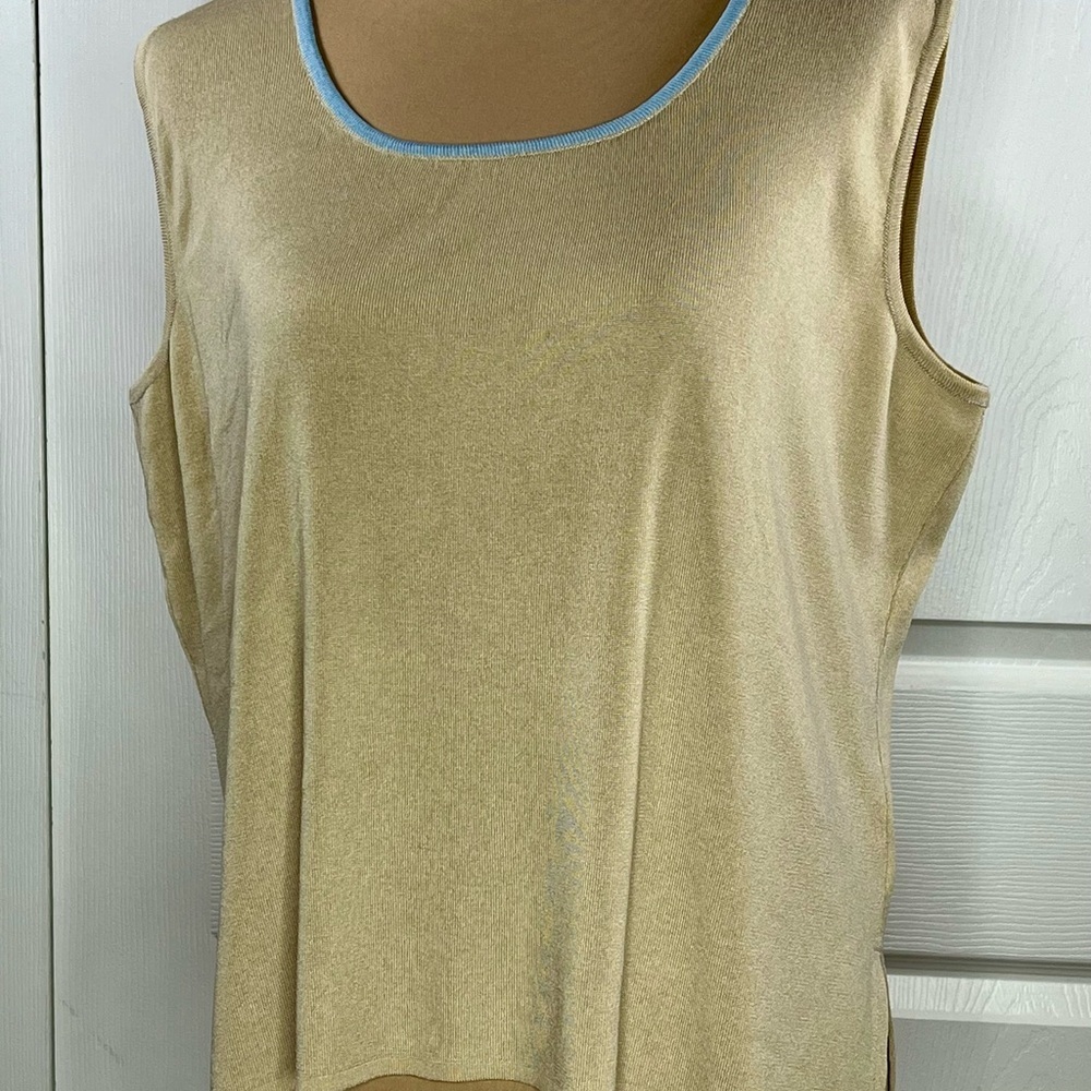 Ming Wang Tan Tank Top with Blue Accent